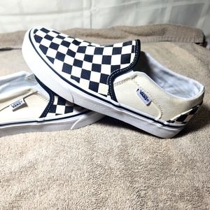 VANS Classic Slip On White/Black Checkered Canvas Skate Shoes SZ 6.5